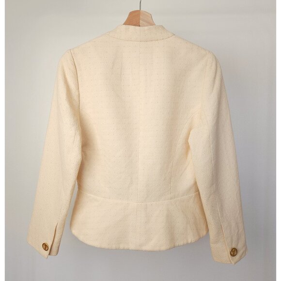 Vintage Givenchy collarless deep V neck blazer neutral cream, tailored jacket - Picture 9 of 16
